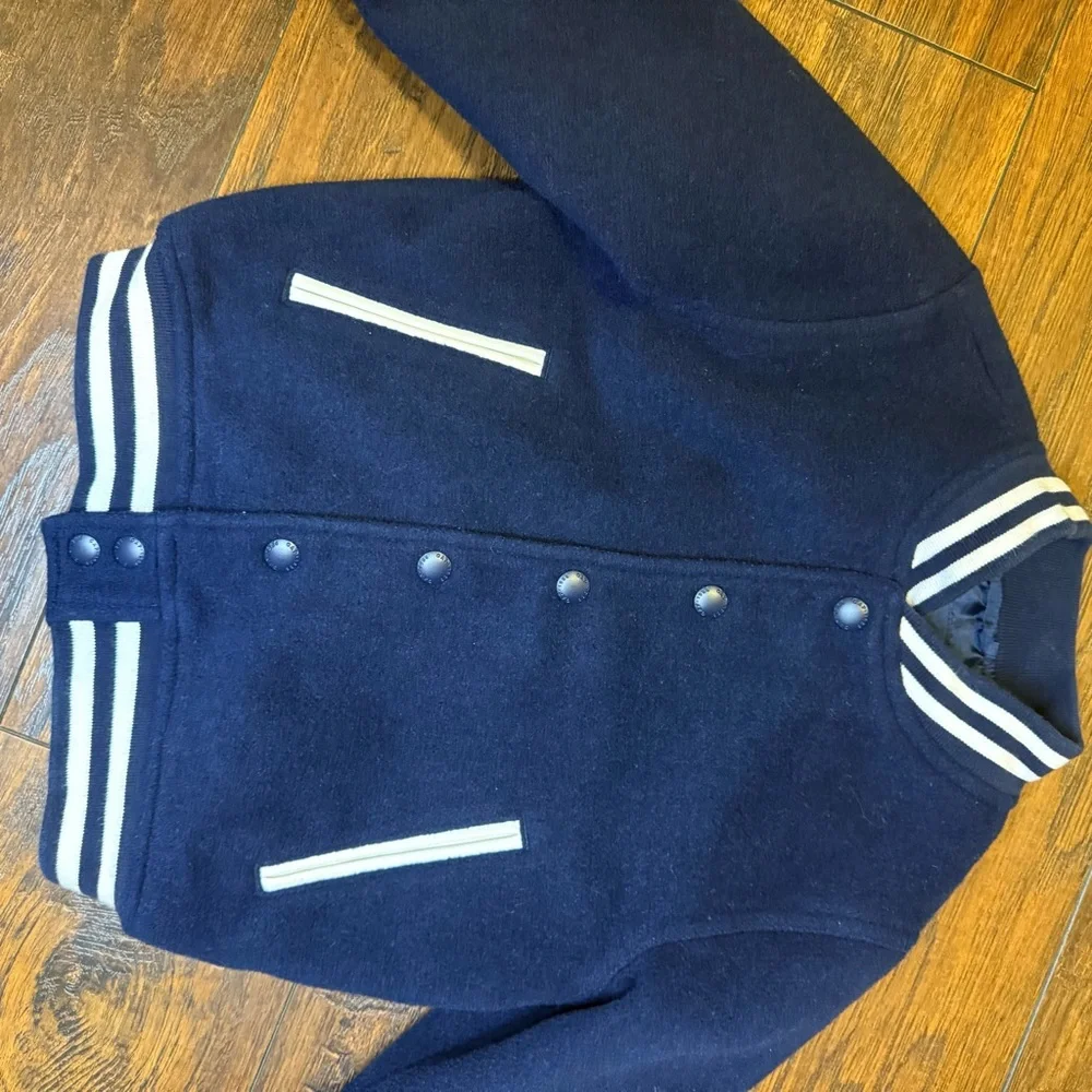 GAP Kids Varsity Jacket Boys 4T Blue Varsity Bomber Wool Blend Snap Front Lined